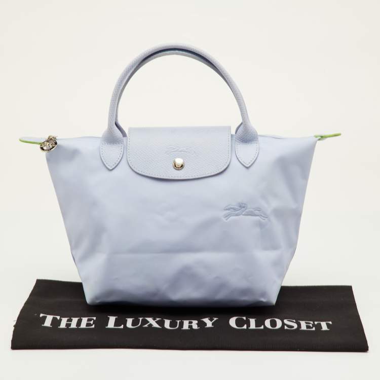 مملوكة مسبقًا Longchamp Le Pliage Small Light Blue Nylon and Leather Tote