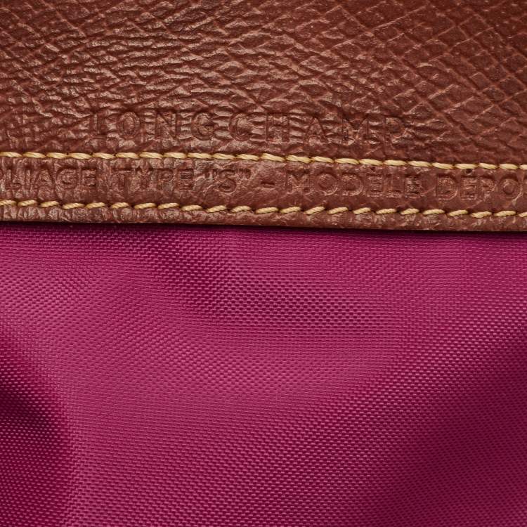 Pre Owned Longchamp Le Pliage Small Pink/Brown Nylon and Leather Tote