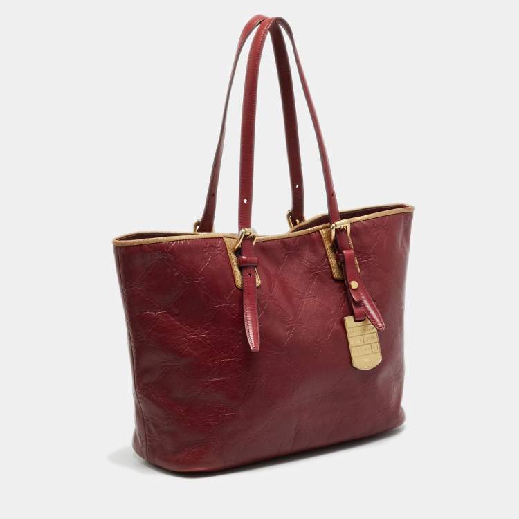 مملوكة مسبقًا Longchamp LM Cuir Burgundy/Gold Logo Embossed Leather Tote