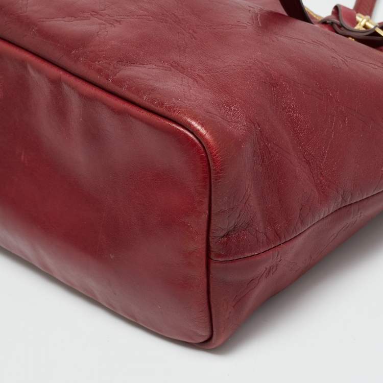 مملوكة مسبقًا Longchamp LM Cuir Burgundy/Gold Logo Embossed Leather Tote