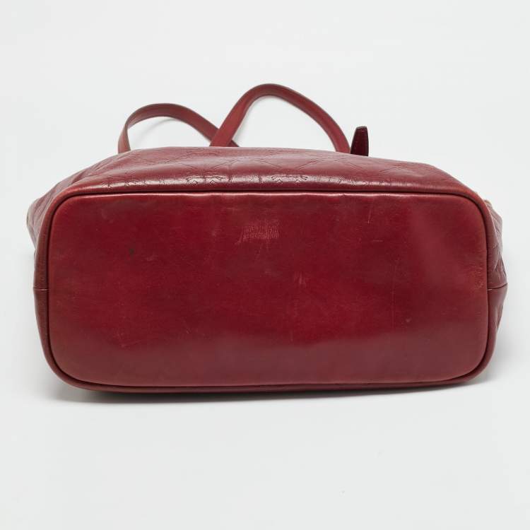 مملوكة مسبقًا Longchamp LM Cuir Burgundy/Gold Logo Embossed Leather Tote