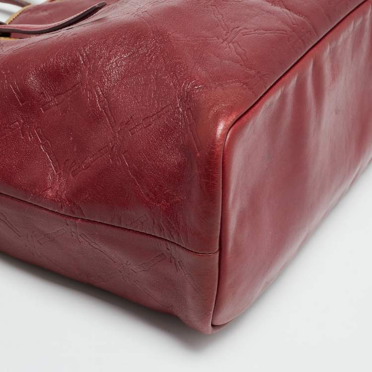 مملوكة مسبقًا Longchamp LM Cuir Burgundy/Gold Logo Embossed Leather Tote