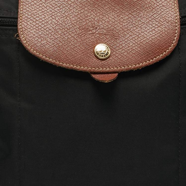 مملوكة مسبقًا Longchamp Le Pliage Black/Brown Nylon and Leather Backpack
