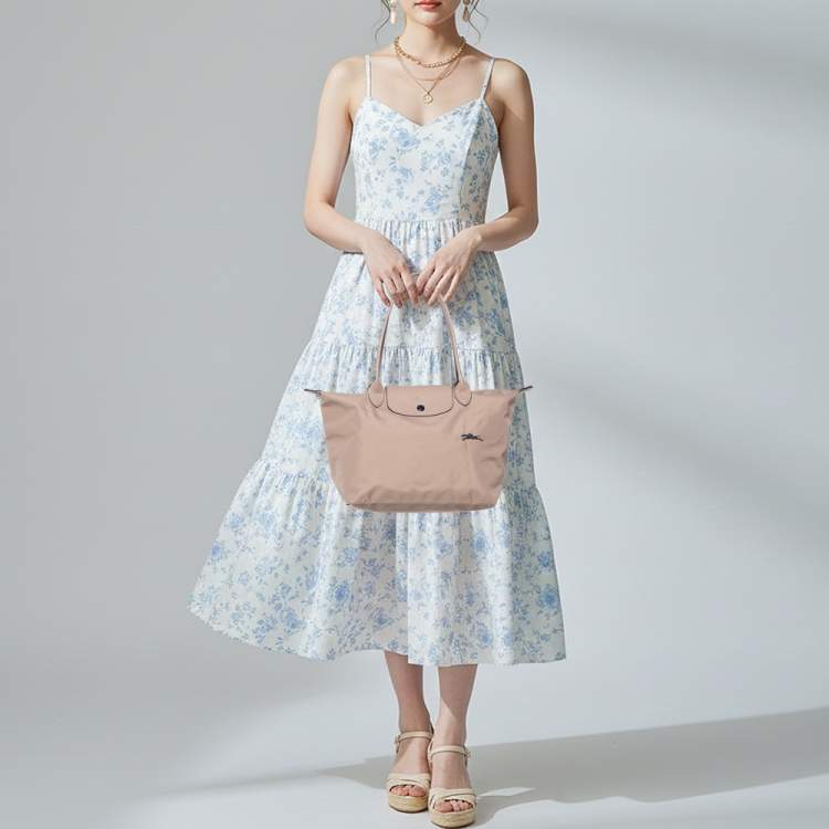 Pre Owned Longchamp Le Pliage Pink Leather and Nylon Tote