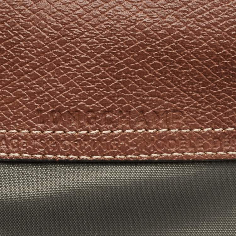 Pre Owned Longchamp Le Pliage Expandable Grey/Brown Nylon and Leather Travel Bag
