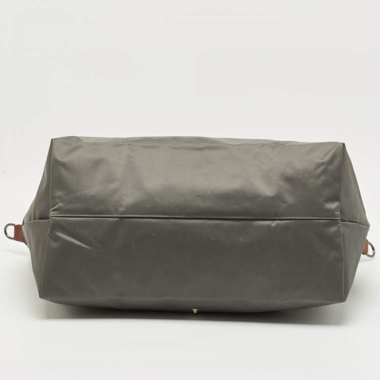 Pre Owned Longchamp Le Pliage Expandable Grey/Brown Nylon and Leather Travel Bag