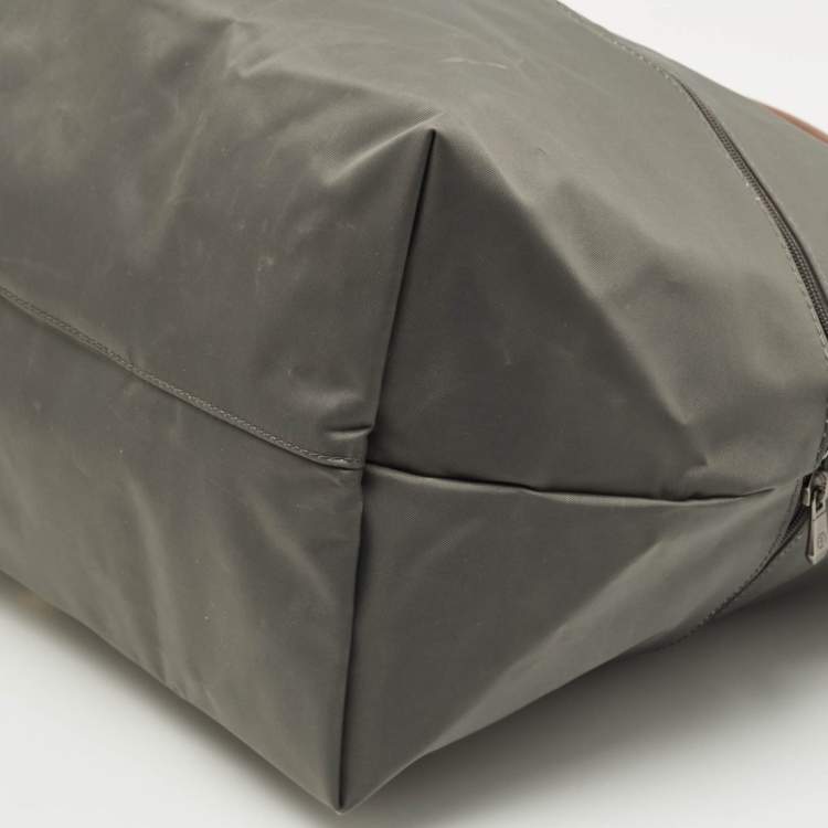 Pre Owned Longchamp Le Pliage Expandable Grey/Brown Nylon and Leather Travel Bag