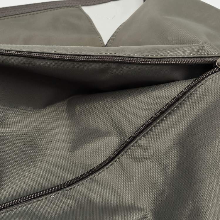 Pre Owned Longchamp Le Pliage Expandable Grey/Brown Nylon and Leather Travel Bag