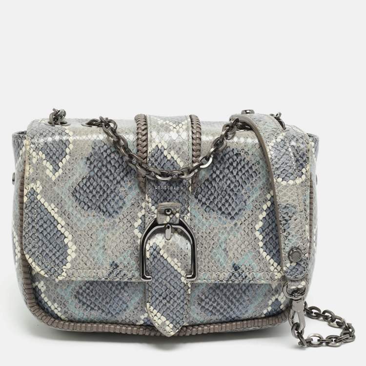 مملوكة مسبقًا Longchamp Amazone Blue Python Embossed Leather Crossbody Bag