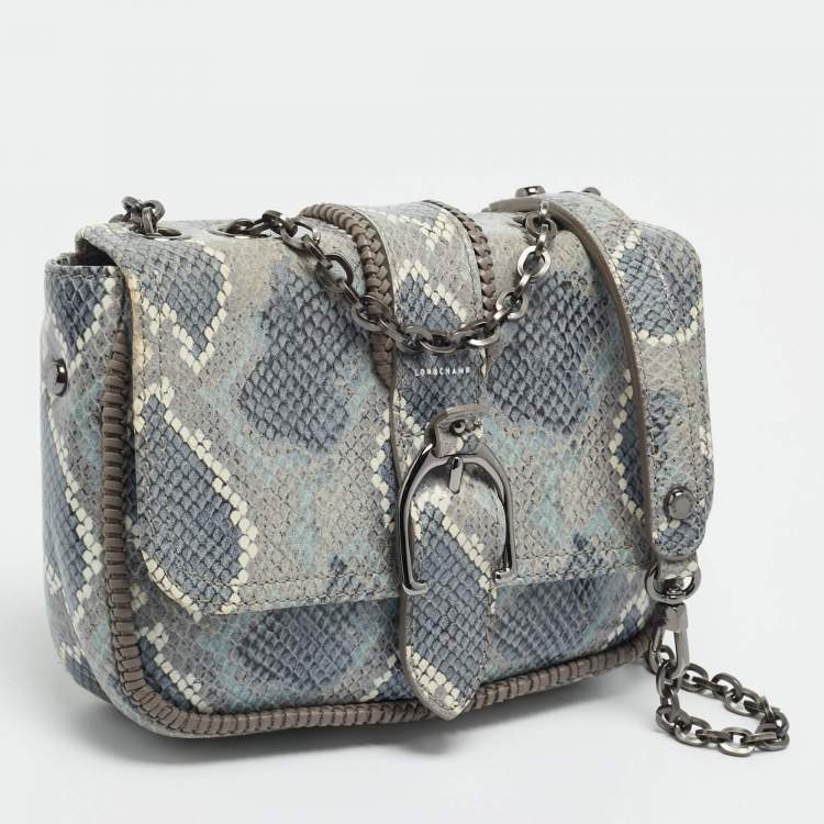 مملوكة مسبقًا Longchamp Amazone Blue Python Embossed Leather Crossbody Bag