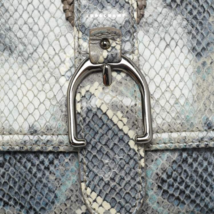 مملوكة مسبقًا Longchamp Amazone Blue Python Embossed Leather Crossbody Bag