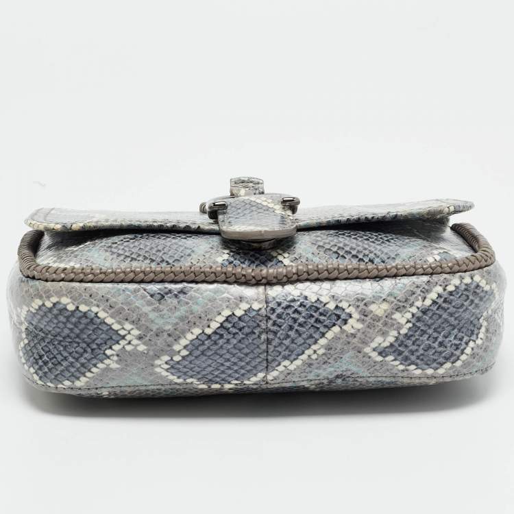 مملوكة مسبقًا Longchamp Amazone Blue Python Embossed Leather Crossbody Bag