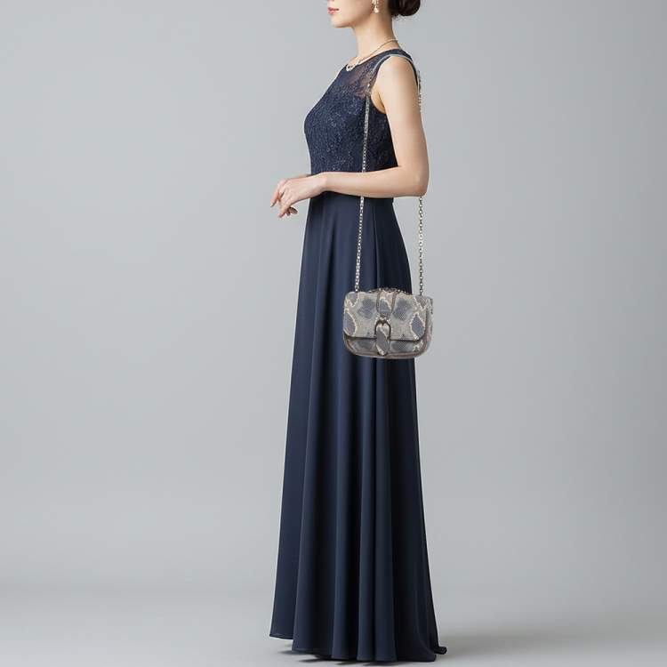 مملوكة مسبقًا Longchamp Amazone Blue Python Embossed Leather Crossbody Bag