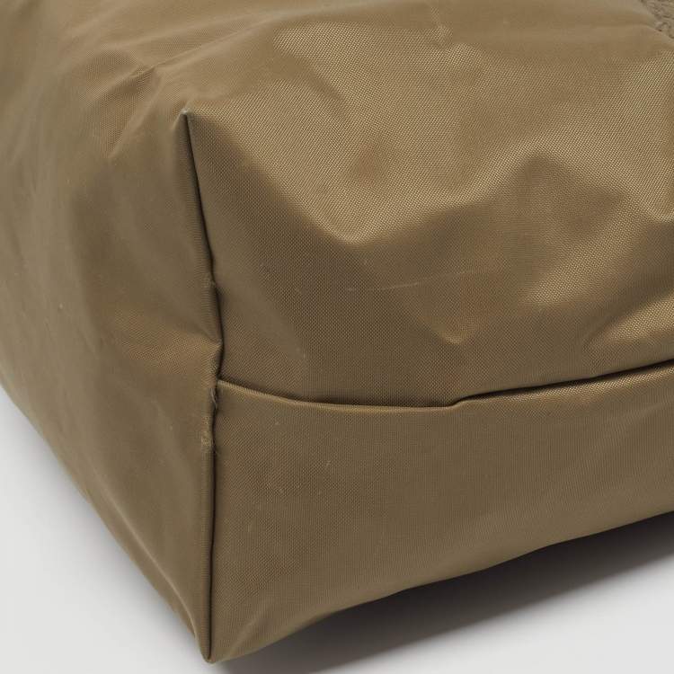 Pre Owned Longchamp Le Pliage Medium Olive Green Nylon Tote