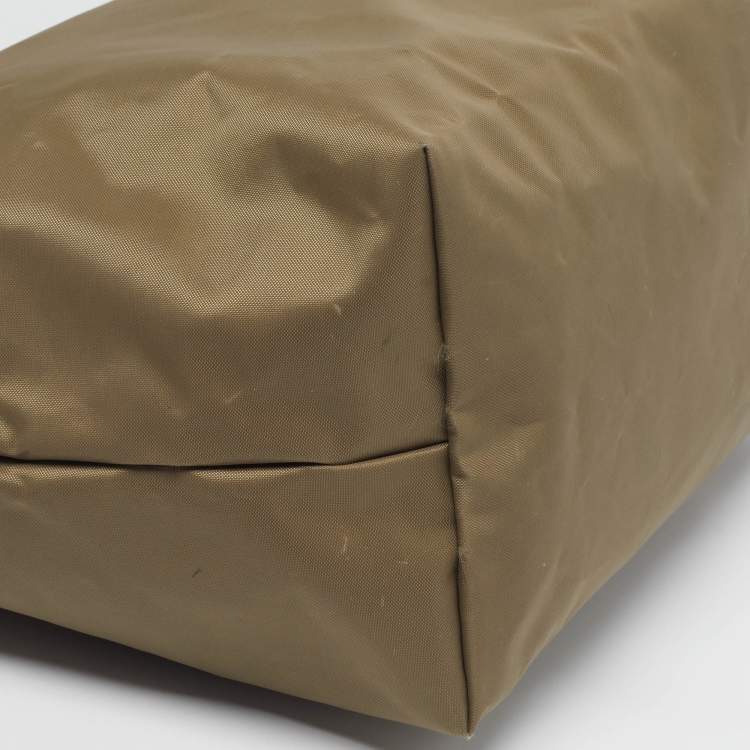 Pre Owned Longchamp Le Pliage Medium Olive Green Nylon Tote