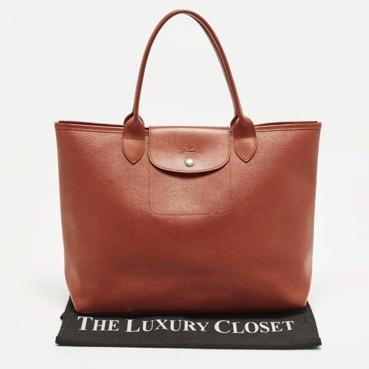 مملوكة مسبقًا Longchamp Le Pliage City L Brown Leather Tote