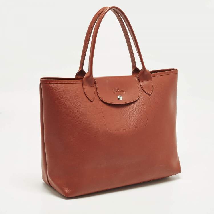مملوكة مسبقًا Longchamp Le Pliage City L Brown Leather Tote