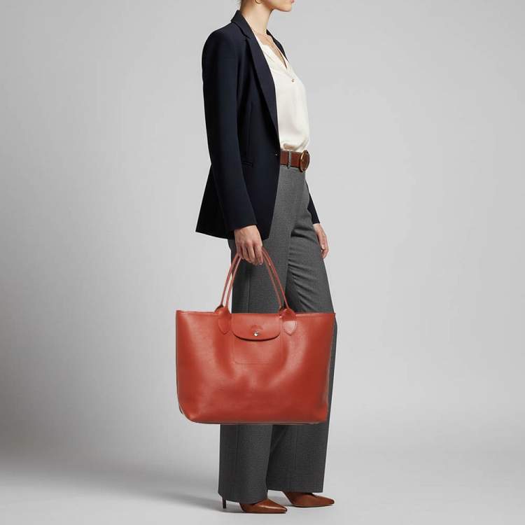 مملوكة مسبقًا Longchamp Le Pliage City L Brown Leather Tote