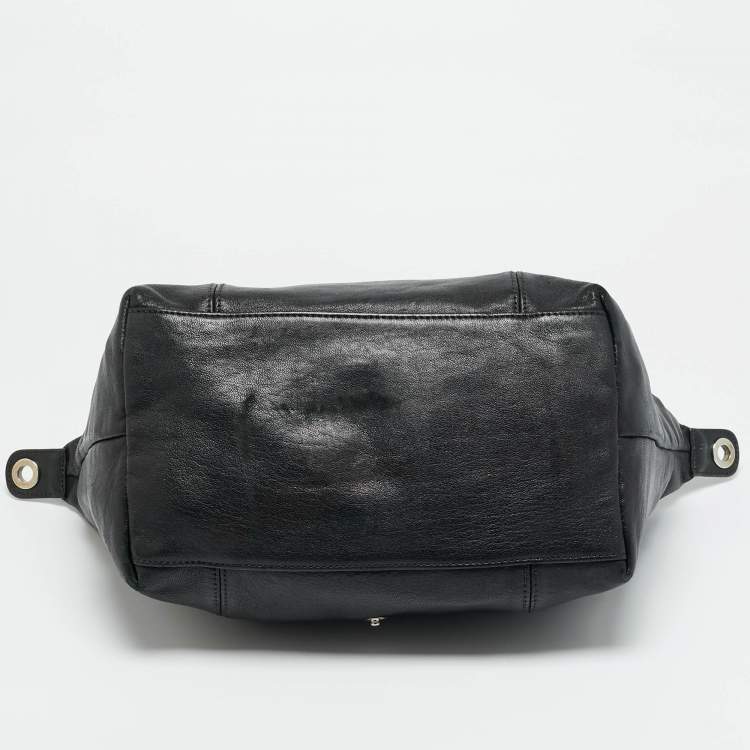Pre Owned Longchamp Le Pliage Black Leather Tote