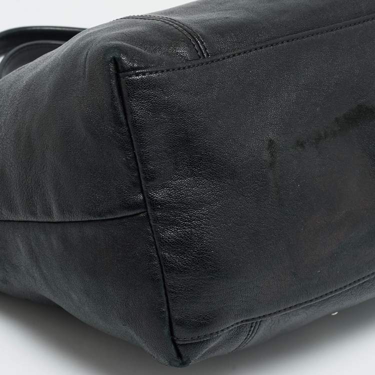 Pre Owned Longchamp Le Pliage Black Leather Tote