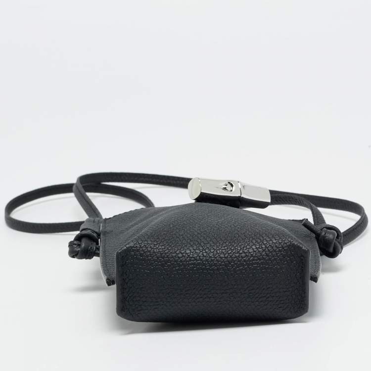 Pre Owned Longchamp Le Roseau Black Leather Phone Crossbody Bag
