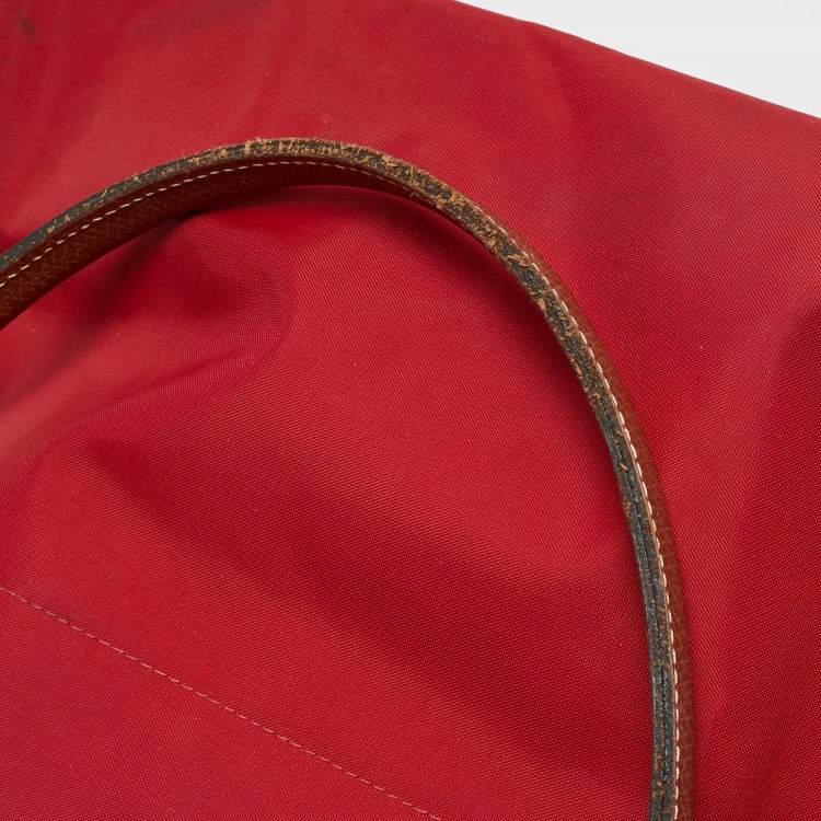 Pre Owned Longchamp Le Pliage Medium Red Nylon Tote