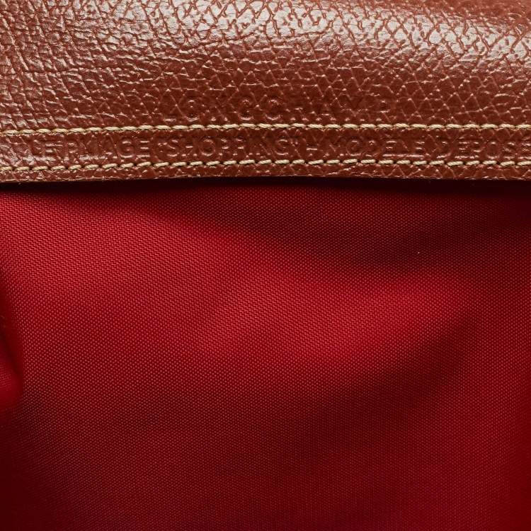 Pre Owned Longchamp Le Pliage Medium Red Nylon Tote