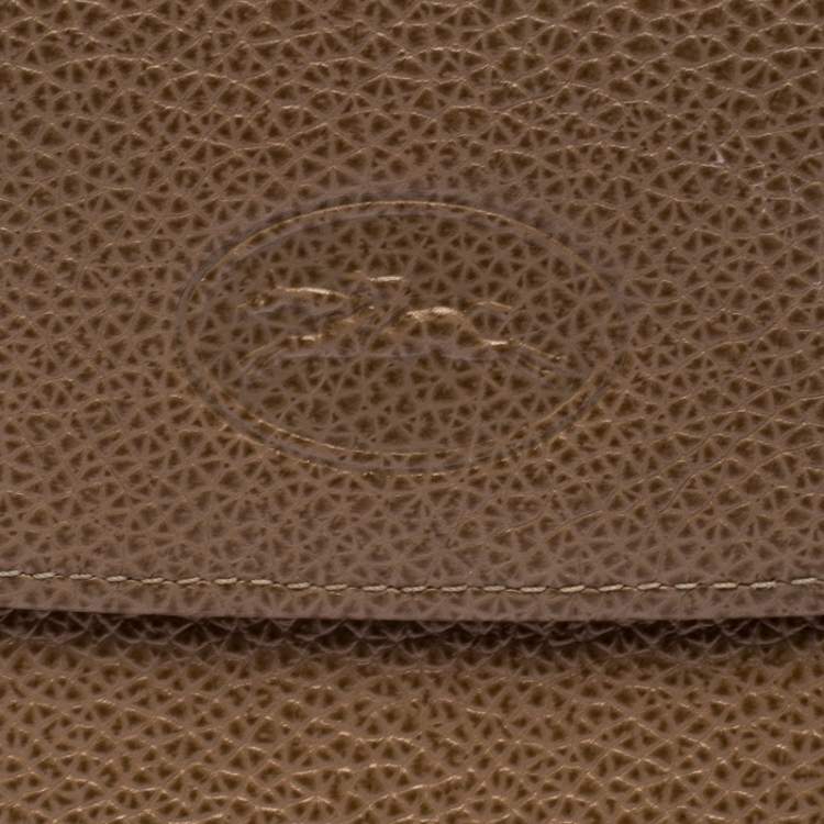 Pre Owned Longchamp Beige Leather Flap Compact Wallet