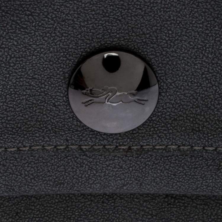 Pre Owned Longchamp Metallic Grey Leather Flap Button Compact Wallet