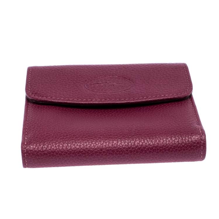 Pre Owned Longchamp Magenta Leather Flap Compact Wallet