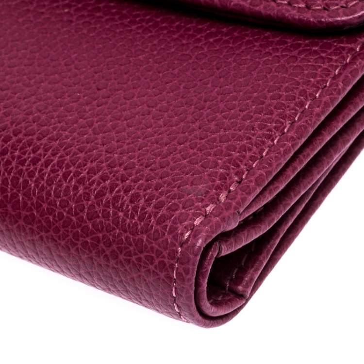 Pre Owned Longchamp Magenta Leather Flap Compact Wallet
