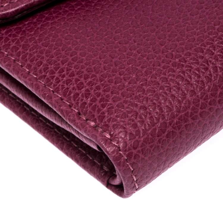 Pre Owned Longchamp Magenta Leather Flap Compact Wallet