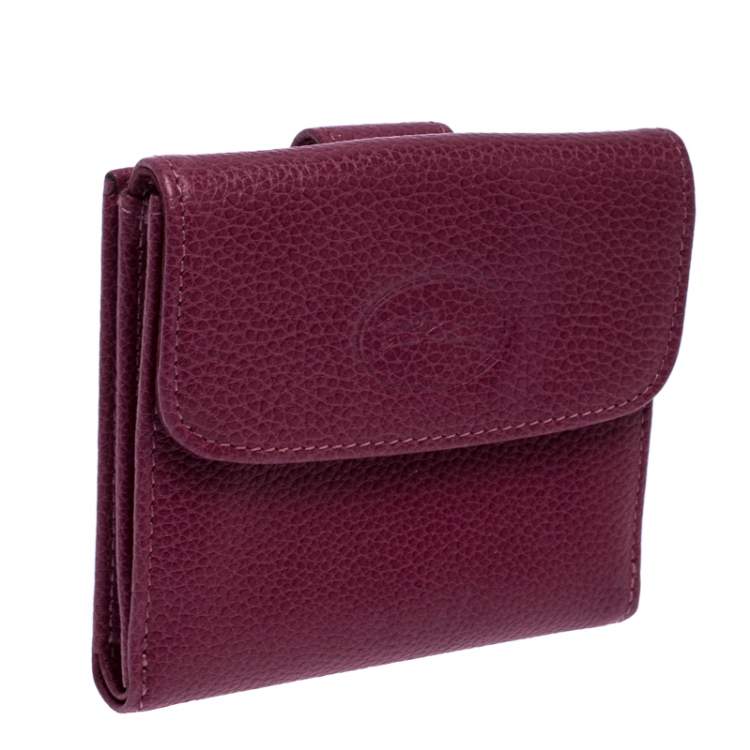 Pre Owned Longchamp Magenta Leather Flap Compact Wallet