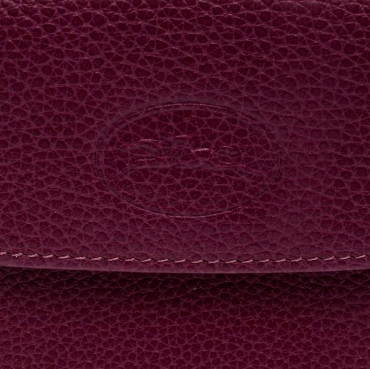 Pre Owned Longchamp Magenta Leather Flap Compact Wallet