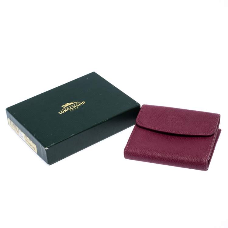 Pre Owned Longchamp Magenta Leather Flap Compact Wallet