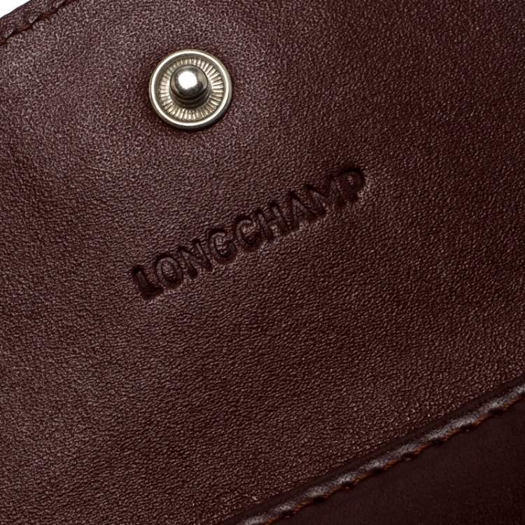Pre Owned Longchamp Maroon Leather Roseau Compact Wallet
