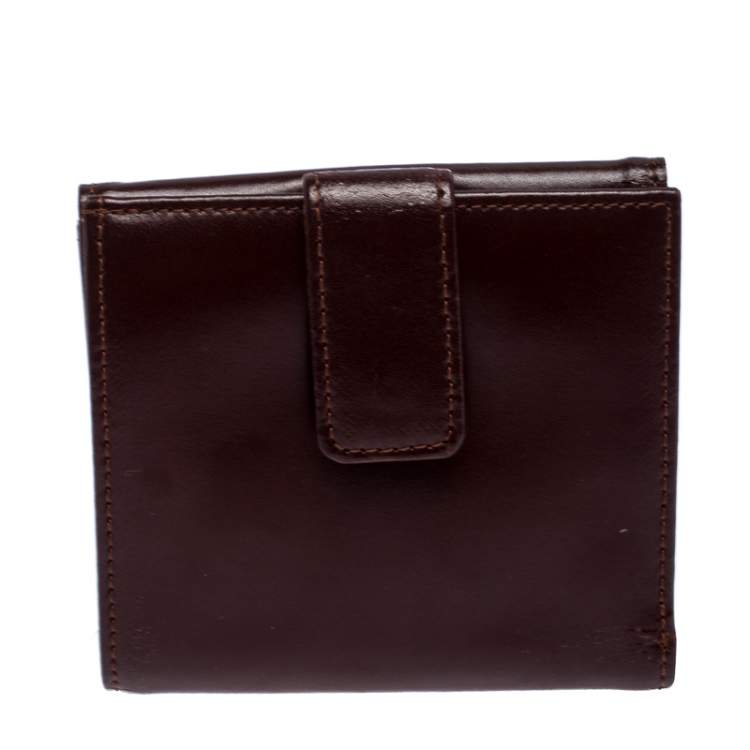 Pre Owned Longchamp Maroon Leather Roseau Compact Wallet