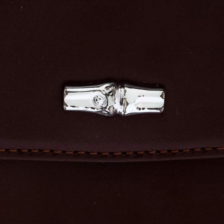 Pre Owned Longchamp Maroon Leather Roseau Compact Wallet