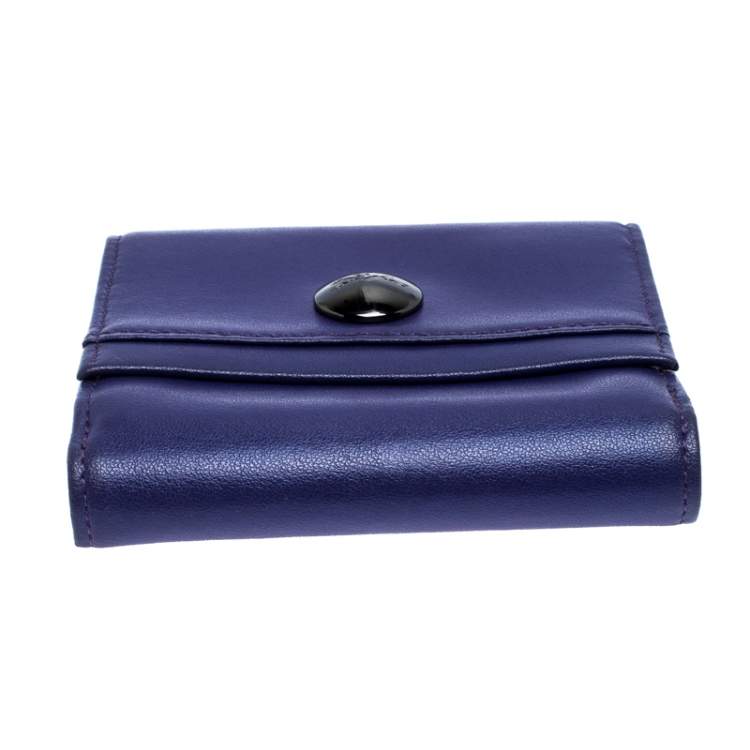 Pre Owned Longchamp Purple Leather Flap Button Compact Wallet