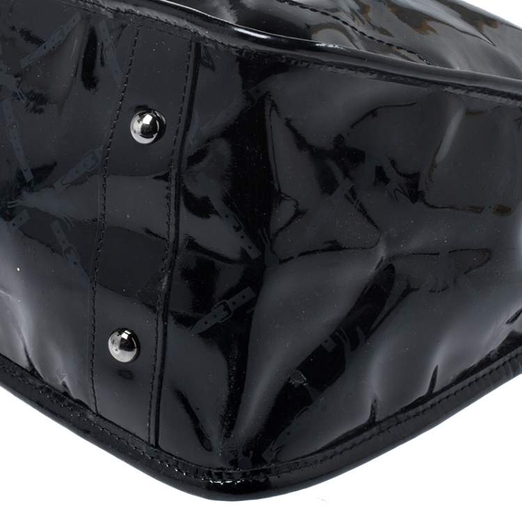 Pre Owned Longchamp Black Printed Patent Leather Tote