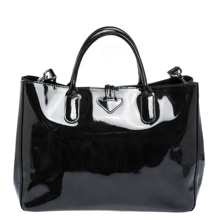مملوكة مسبقًا Longchamp Black Patent Leather Roseau Tote 