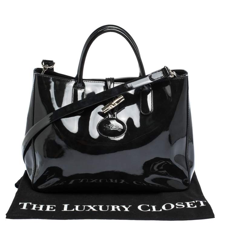 مملوكة مسبقًا Longchamp Black Patent Leather Roseau Tote 
