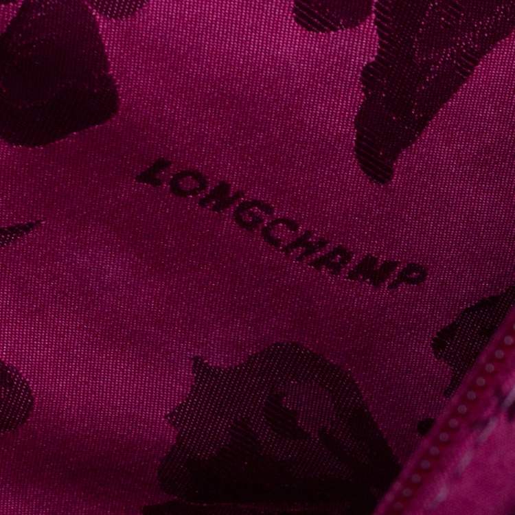 Pre Owned Longchamp Purple Crocodile Embossed Leather Roseau Tote 