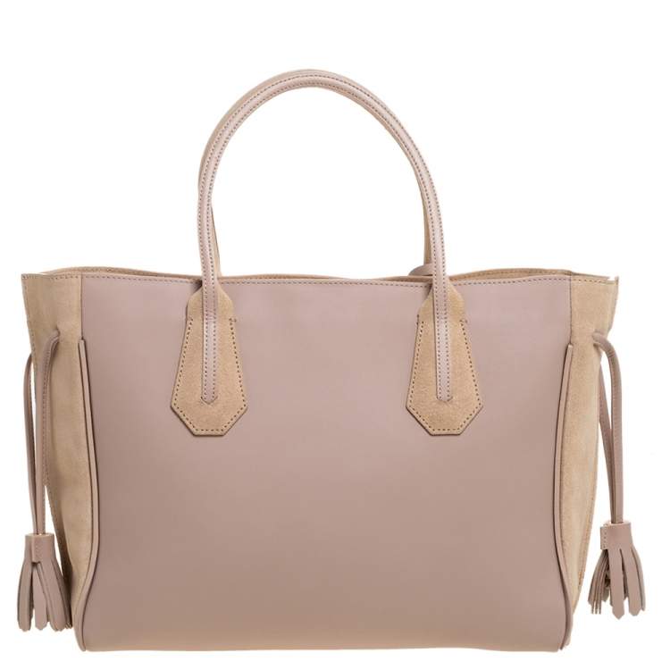 Pre Owned Longchamp Pink/Nude Leather Medium Penelope Fantasie Tote