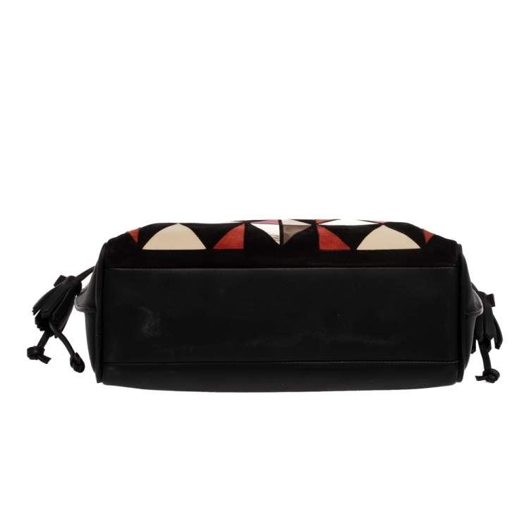 Pre Owned Longchamp Black/Multicolor Leather and Suede Medium Penelope Arty Tote