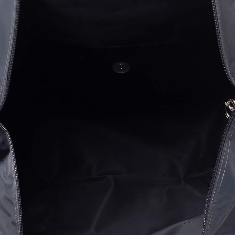 Pre Owned Longchamo Grey Nylon and Leather Le Pliage Weekender Tote