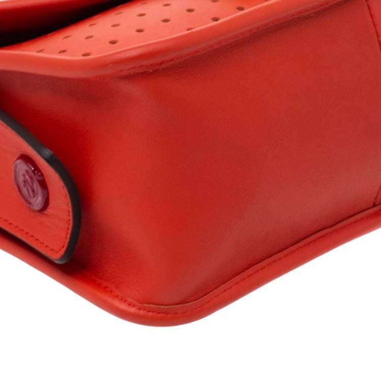 Pre Owned Longchamp Orange Perforated Leather Mademoiselle Top Handle Bag