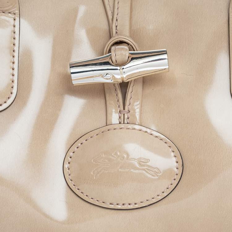 Pre Owned Longchamp Beige Patent Leather Roseau Tote 