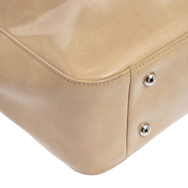 Pre Owned Longchamp Beige Patent Leather Roseau Tote 