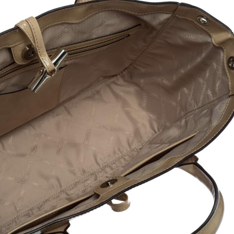Pre Owned Longchamp Beige Patent Leather Roseau Tote 